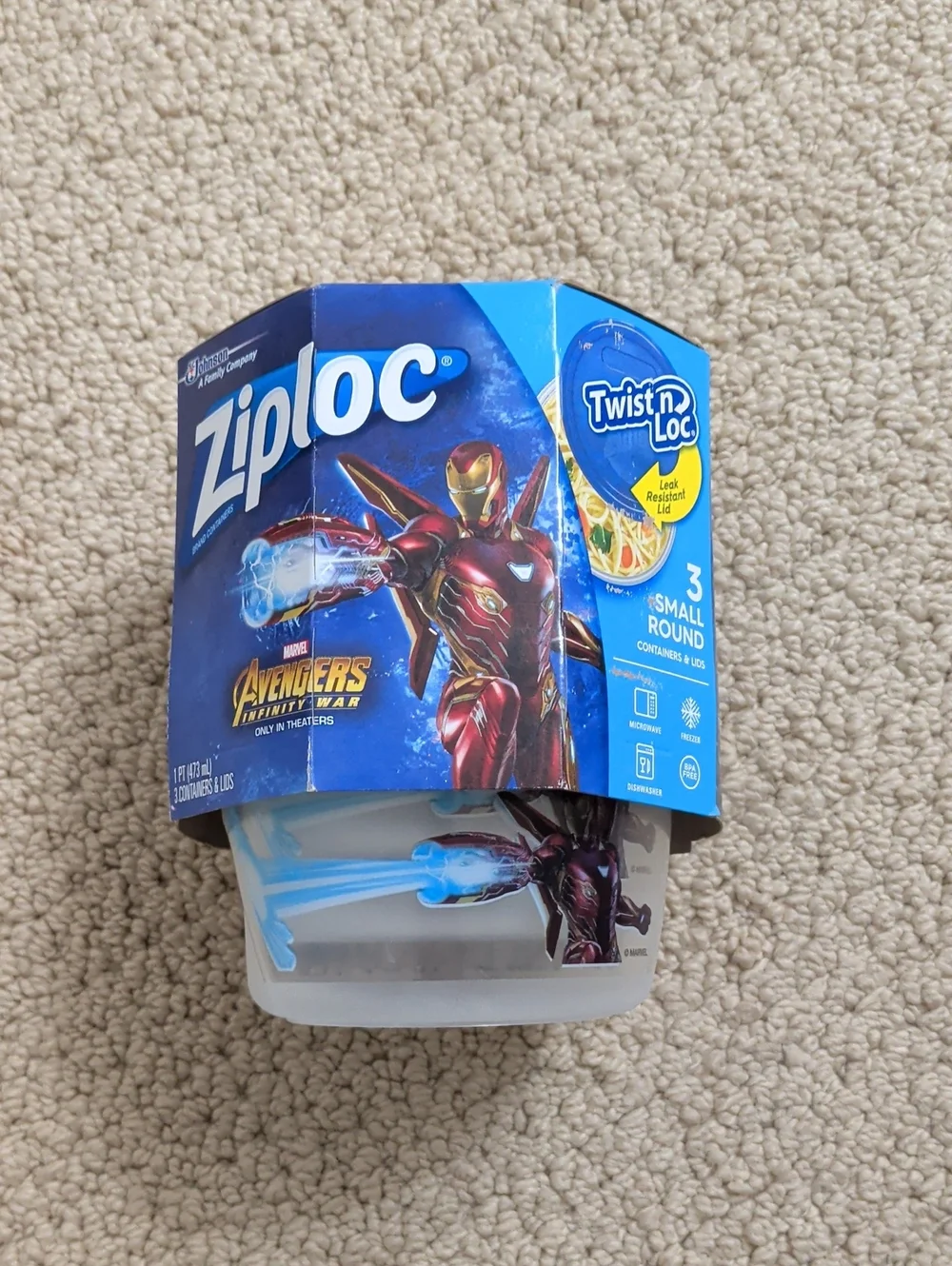 Ziploc Avengers Iron Man Small Round Twist 'n Loc Food Container - Blue & Clear